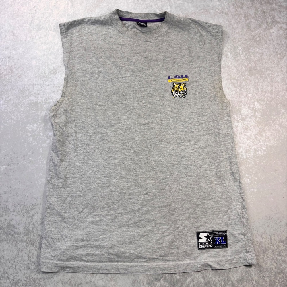 Starter LSU Tigers Sleeveless Muscle Shirt Men's XL Gray Embroidered NCAA